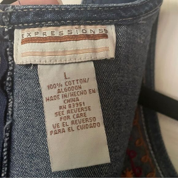 Vintage Expressions Denim Star Embroidered Sleeveless Jumper Dress, Size Large - Picture 5 of 7